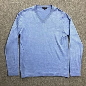 Mario Gilberti Sweater Men's Large Blue V-Neck 100% Merino Extra Fine Wool‎